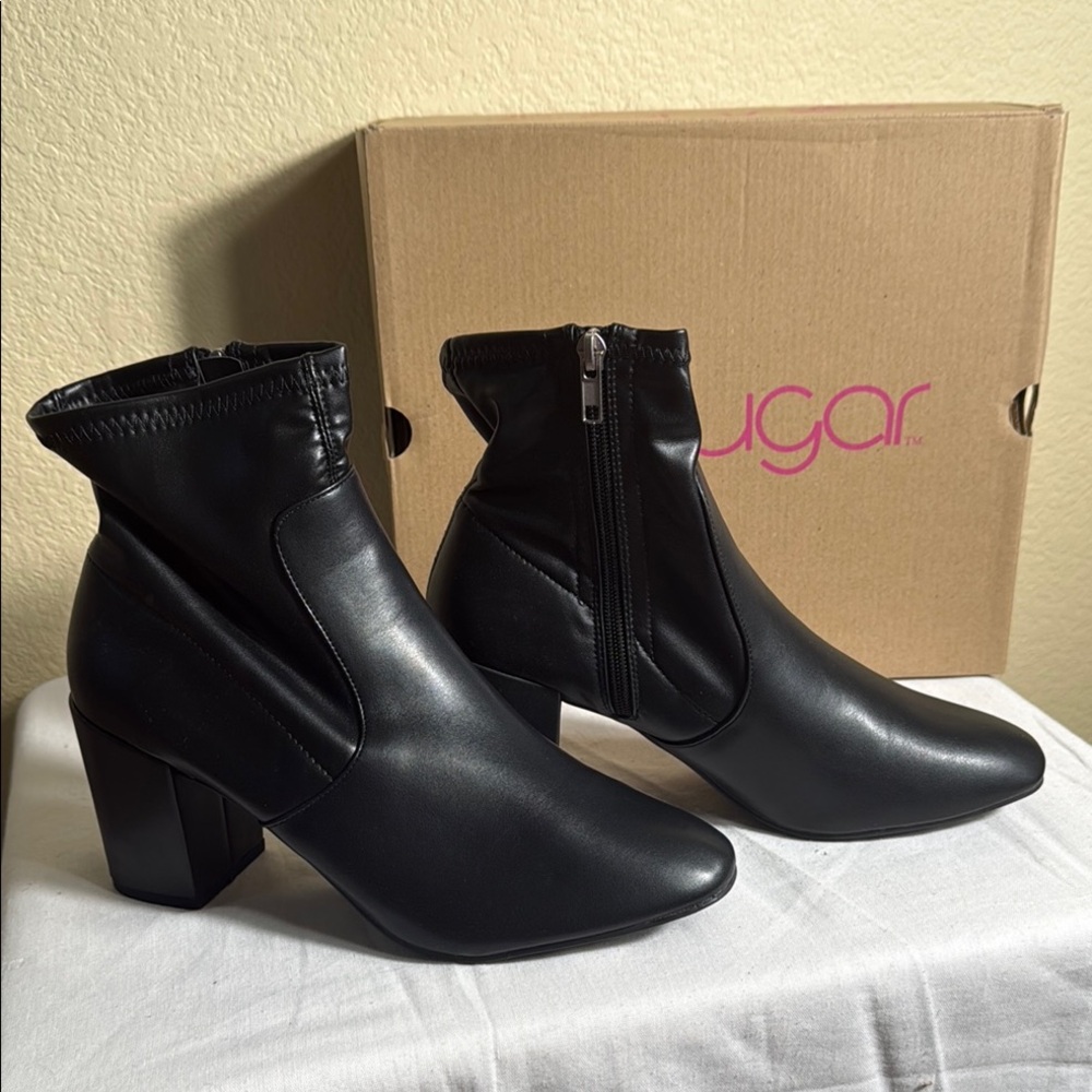 Sugar Black Ankle Booties with Chunky Heel